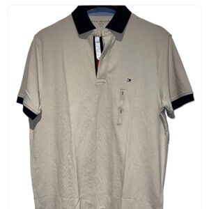 TOMMY HILFIGER Men's Flag Placket Polo Shirt Small Desert Sky Black NWT